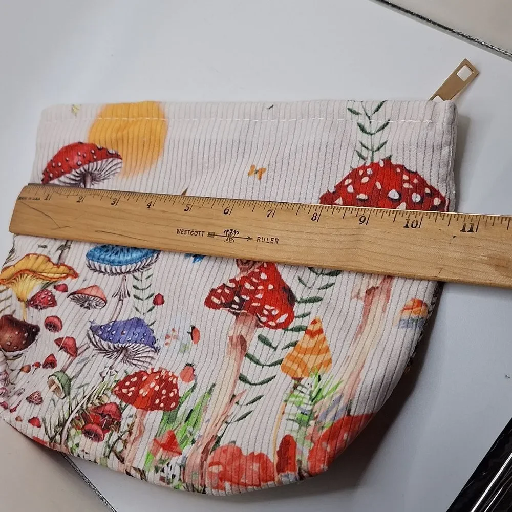 Mushroom corduroy cosmetic case makeup bag travel pouch